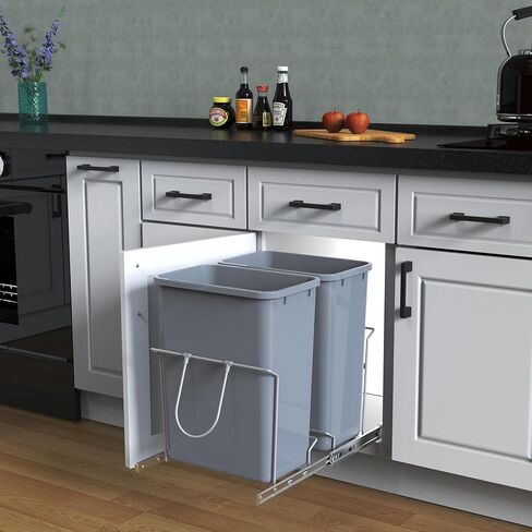 Double Pullout Trash Can for Under Kitchen Cabinets Include Double 35QT Trash Bin, 12 Gallon Garbage Bottom-Mount Recycling Bin Full Extension Slides, Doesn't Include Door Fittings in Saudi Arabia