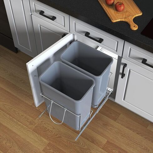 Double Pullout Trash Can for Under Kitchen Cabinets Include Double 35QT Trash Bin, 12 Gallon Garbage Bottom-Mount Recycling Bin Full Extension Slides, Doesn't Include Door Fittings in Saudi Arabia