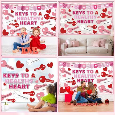 Valentine's Day Health Habit Bulletin Board Decorations Set Valentines Keys to A Health Heart Classroom Decor Red Pink Love Heart Key Paper Cutouts for School Home Wall Door Party Supplies in Saudi Arabia