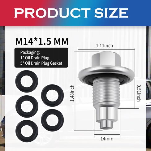 M14×1.5 Magnetic Oil Drain Plug,Replacement OEM#90009-PY3-000/6506214AA Oil Pan Drain Plug with 5PCS Oils Drains Plugs Gasket,Car Accessories Compatible with Honda/Yamaha/Audi (M14×1.5) in Saudi Arabia