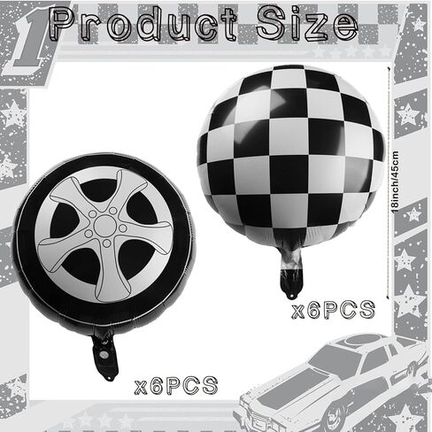 12 Pcs Tire Balloons Black and White Checkered, 18 Inch Race Car Wheel Foil Balloons for Baby Shower Gender Reveal Racing Theme Birthday Party Decoration Party Supplies in Saudi Arabia