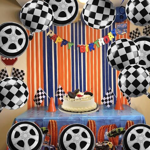 12 Pcs Tire Balloons Black and White Checkered, 18 Inch Race Car Wheel Foil Balloons for Baby Shower Gender Reveal Racing Theme Birthday Party Decoration Party Supplies in Saudi Arabia