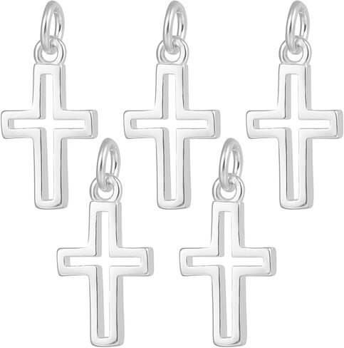 Beebeecraft 5Pcs Small Cross Pendant Charms 925 Sterling Silver Cross Dangle Tiny Hollow Cross Charms with Loop for DIY Necklace Bracelet Jewelry Making, 12.5x7mm in Saudi Arabia