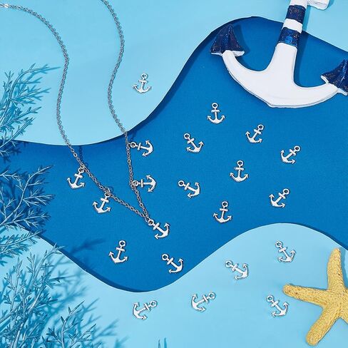 UNICRAFTALE About 200Pcs Tibetan Alloy Anchor Charms Vintage Nautical Anchor Pendant Ocean Theme Antique Silver Ship Sailing Charm for Crafting Bracelet Jewelry Making in Saudi Arabia