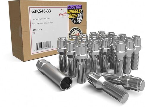 Wheel Accessories Parts 20 PC Black 14x1.5 Locking Spline- Cone Seat- Lug Bolts with Dual Hex Key (28mm Long) (20, Black, M14x1.5) in Saudi Arabia