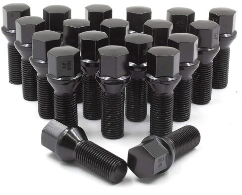 Wheel Accessories Parts 20 PC Black 14x1.5 Locking Spline- Cone Seat- Lug Bolts with Dual Hex Key (28mm Long) (20, Black, M14x1.5) in Saudi Arabia