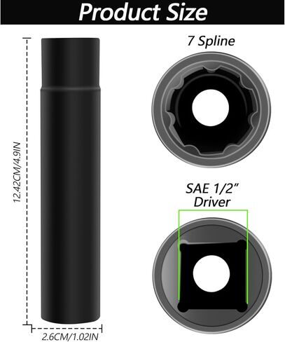 Spike Lug Nuts Socket Key with 7 Spline, Spiked Lug Nut Key Solid Tuner, 4.9" Tall One Piece Spiked Lug Nut Accessories, Suitable for M14x1.5, M14x2.0, 9/16 Chevrolet Silverado Truck, Opposite ID 20mm in Saudi Arabia