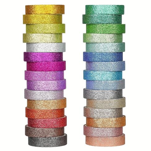 Metallic Glitter Washi Tape - 30 Rolls Thin Colored Masking Tape Set, 10mm Decorative Tapes for Bullet Journal, Scrapbook, Christmas DIY Crafts in Saudi Arabia