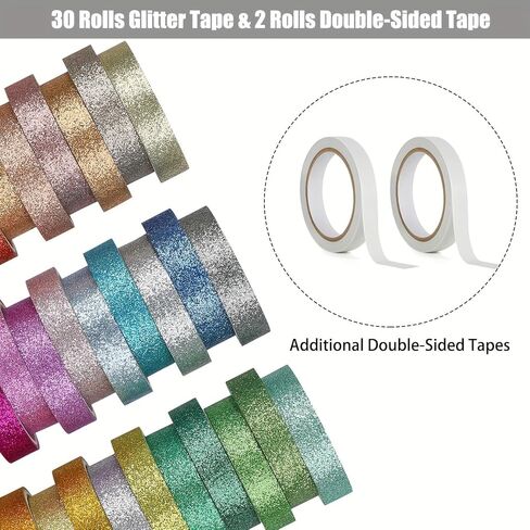 Metallic Glitter Washi Tape - 30 Rolls Thin Colored Masking Tape Set, 10mm Decorative Tapes for Bullet Journal, Scrapbook, Christmas DIY Crafts in Saudi Arabia