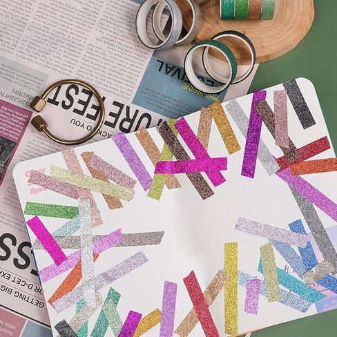 Metallic Glitter Washi Tape - 30 Rolls Thin Colored Masking Tape Set, 10mm Decorative Tapes for Bullet Journal, Scrapbook, Christmas DIY Crafts in Saudi Arabia