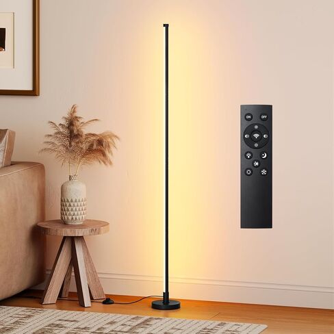 Corner Lamp, Minimalist Led Lamp with Remote Control, Dimmable Corner Light,18 W Floor Lamp Perfect for Living Room, Bedroom, Home Office, 7 Color Temperature 3000K-6000K (Black). in Saudi Arabia