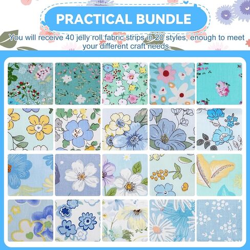 40 قطعة من شرائط نسيج جيلي رول مقاس 2.5 × 39 بوصة 100% قطن أقمشة اللحف 20 مجموعة متنوعة من المطبوعات الزهرية متعددة الألوان مقطوعة مسبقًا للخياطة اليدوية وحرف اللحف (وردي) in Kuwait