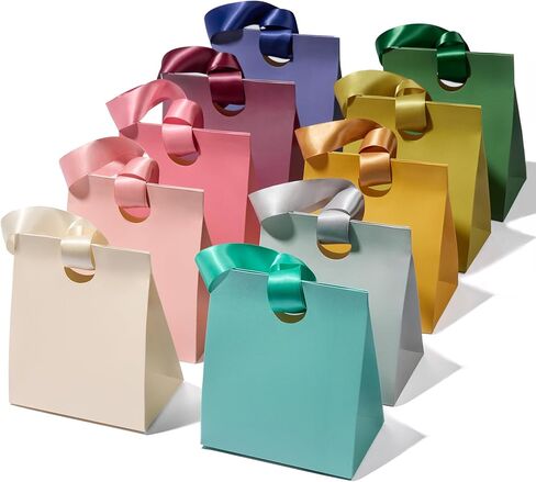 Vitalizart Paper Gift Bags With Ribbon Handles Set of 10 Assorted Colors Bulk Reusable For Gift Wrap Girls Kids Birthday Bridal Shower Party Favors Goodie Bags Candy Christmas 5.91"x3.54"x7.28" Small in Saudi Arabia
