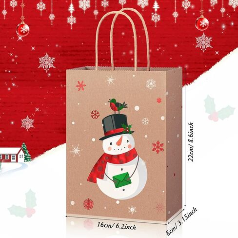 Funrous 16 Pcs Christmas Gift Bags Bulk with Handles and Tissue Paper, Christmas Goody Treat Bags for Gift Favors Candy Xmas Kraft Wrapping Holiday Party Supplies Xmas Decoration in Saudi Arabia
