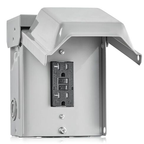 SURAIELEC Outdoor Electrical Outlet with Cover, 20 AMP WRTR GFCI Receptacle Plug, Rainproof 3R Enclosure, Weatherproof Exterior All Metal Power Switch Box for Halloween Decorations, Light, ETL Listed in Kuwait