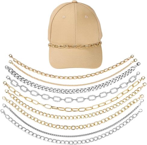 9pcs Trucker Hat Chains, 9 Styles Metal & Pearl Detachable Hat Brim Decorations for Women & Men DIY Mesh Baseball Cap Accessories (Gold, Silver) in Saudi Arabia
