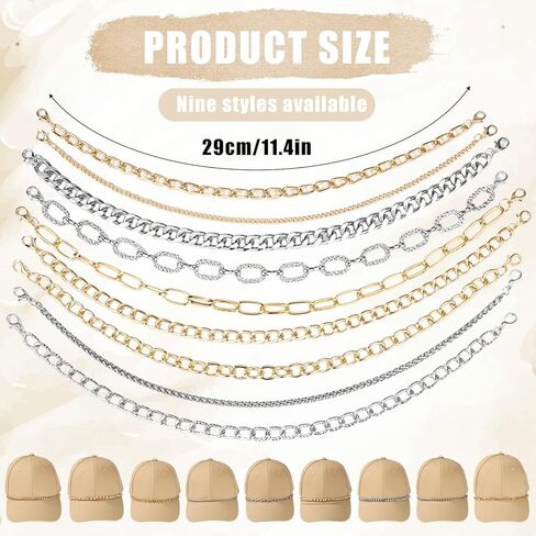 9pcs Trucker Hat Chains, 9 Styles Metal & Pearl Detachable Hat Brim Decorations for Women & Men DIY Mesh Baseball Cap Accessories (Gold, Silver) in Saudi Arabia