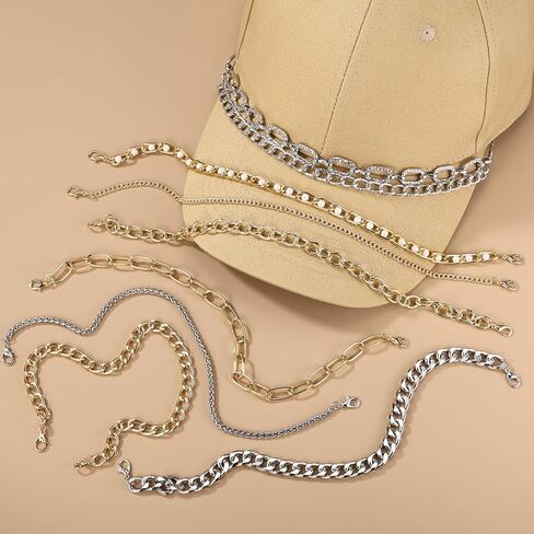 9pcs Trucker Hat Chains, 9 Styles Metal & Pearl Detachable Hat Brim Decorations for Women & Men DIY Mesh Baseball Cap Accessories (Gold, Silver) in Saudi Arabia