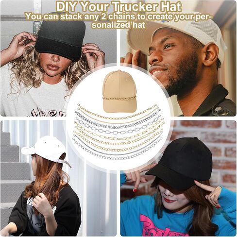 9pcs Trucker Hat Chains, 9 Styles Metal & Pearl Detachable Hat Brim Decorations for Women & Men DIY Mesh Baseball Cap Accessories (Gold, Silver) in Saudi Arabia