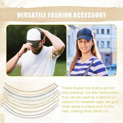 9pcs Trucker Hat Chains, 9 Styles Metal & Pearl Detachable Hat Brim Decorations for Women & Men DIY Mesh Baseball Cap Accessories (Gold, Silver) in Saudi Arabia
