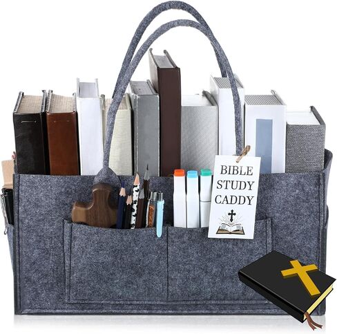 Large Bible Cover Case for Women Bible Study Bag Organizer Christian Gift Felt Case Study Caddy 13 x 9 x 7'' Church Accessories Kit Christmas Felt Church Bag with Tag for Women Girls, Grey in Saudi Arabia