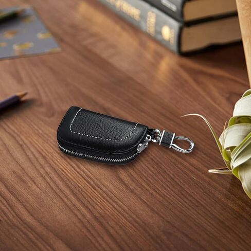Car Key Fob Case for Women Men, Universal PU Keys Case Multi-Functional Car Key Holder with Zipper Rotatable Keychain (Black) in Saudi Arabia