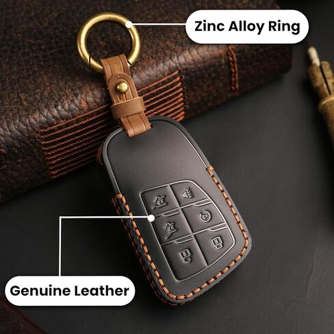 OLLEN Screws-Free Premium Leather for Key Fob Cover, Fit for GMC Yukon Denali Sierra Chevy Silverado Suburban Tahoe Buick 2021-2026~, Key Holder Protector, 6 Buttons, Black in Saudi Arabia