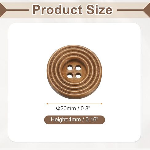 HARFINGTON 30pcs 4 Holes Craft Sewing Button 20mm Handmade Wood Replacement Round Buttons for Clothing Decoration DIY Accessories, Khaki in Saudi Arabia