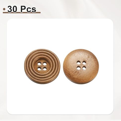 HARFINGTON 30pcs 4 Holes Craft Sewing Button 20mm Handmade Wood Replacement Round Buttons for Clothing Decoration DIY Accessories, Khaki in Saudi Arabia