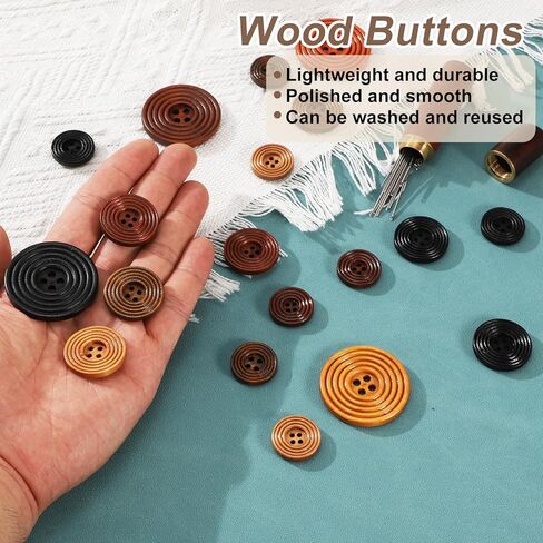 HARFINGTON 30pcs 4 Holes Craft Sewing Button 20mm Handmade Wood Replacement Round Buttons for Clothing Decoration DIY Accessories, Khaki in Saudi Arabia