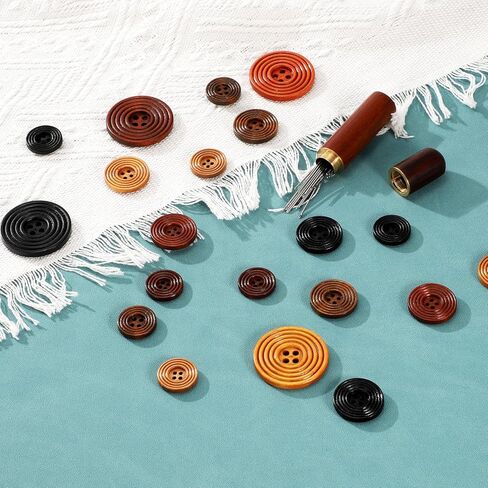 HARFINGTON 30pcs 4 Holes Craft Sewing Button 20mm Handmade Wood Replacement Round Buttons for Clothing Decoration DIY Accessories, Khaki in Saudi Arabia