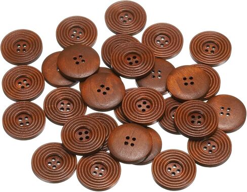 HARFINGTON 30pcs 4 Holes Craft Sewing Button 20mm Handmade Wood Replacement Round Buttons for Clothing Decoration DIY Accessories, Khaki in Saudi Arabia