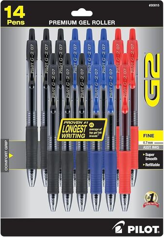أقلام جل دوارة فاخرة من Pilot G2، بولد بوينت، أقلام حبر جل، 1 مم، عبوة من 14 قلمًا، أسود، أزرق، أحمر - مثالية للمدرسة، واليوميات والكتابة المكتبية in Kuwait