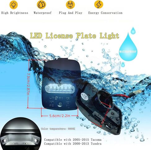 LED License Plate Light Replacement Compatible with Toyota Tacoma 2005 to 2015, Tundra 2000 to 2013, 6000K White, Rear Tag Lamps Assembly,2nd Gen Tacoma Accessories,Pack of 2 in Kuwait