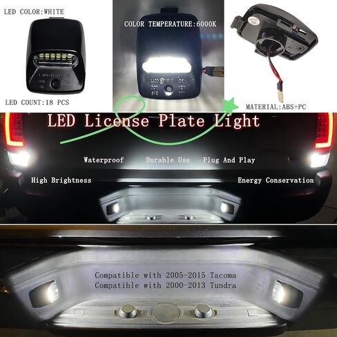 LED License Plate Light Replacement Compatible with Toyota Tacoma 2005 to 2015, Tundra 2000 to 2013, 6000K White, Rear Tag Lamps Assembly,2nd Gen Tacoma Accessories,Pack of 2 in Kuwait