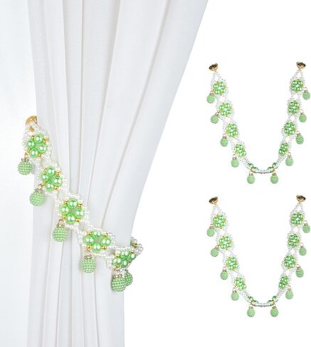 SUQ I OME 1 Pair of Magnetic Pearl Beaded Curtain Tieback, Pearl Curtain Tieback Holdback for Drapes, Pearl Crystal Sheer Window Curtain Holder Home Office Bedroom (White) in Kuwait
