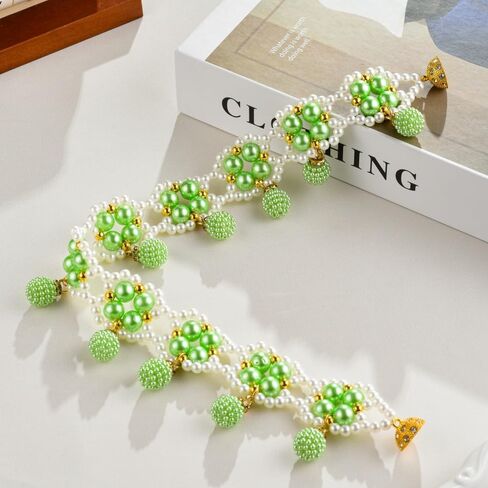 SUQ I OME 1 Pair of Magnetic Pearl Beaded Curtain Tieback, Pearl Curtain Tieback Holdback for Drapes, Pearl Crystal Sheer Window Curtain Holder Home Office Bedroom (White) in Kuwait