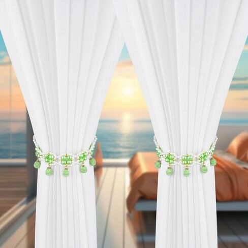 SUQ I OME 1 Pair of Magnetic Pearl Beaded Curtain Tieback, Pearl Curtain Tieback Holdback for Drapes, Pearl Crystal Sheer Window Curtain Holder Home Office Bedroom (White) in Kuwait