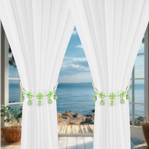 SUQ I OME 1 Pair of Magnetic Pearl Beaded Curtain Tieback, Pearl Curtain Tieback Holdback for Drapes, Pearl Crystal Sheer Window Curtain Holder Home Office Bedroom (White) in Kuwait