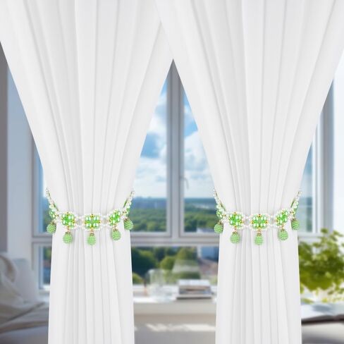 SUQ I OME 1 Pair of Magnetic Pearl Beaded Curtain Tieback, Pearl Curtain Tieback Holdback for Drapes, Pearl Crystal Sheer Window Curtain Holder Home Office Bedroom (White) in Kuwait