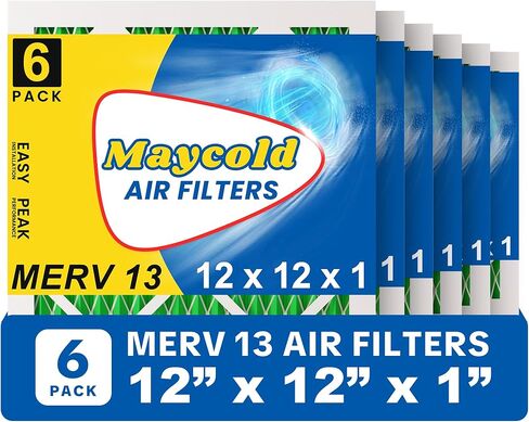 مرشحات هواء Maycold 12x12x1 كفاءة MERV 13 (6 عبوات)، إطار قابل لإعادة الاستخدام، يضمن الهواء النقي مع مرشحات HVAC المطوية، الحجم الفعلي: 11.7 بوصة × 11.7 بوصة × 0.75 بوصة in Saudi Arabia