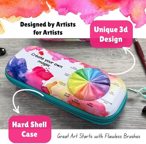 Paint Brush Organizer Case - Travel Zipper Storage Pouch - Opens Flat - 16 Elastic Slots for Watercolor, Oil, and Acrylic Brushes, Markers, Pencils, Pens and More in Saudi Arabia