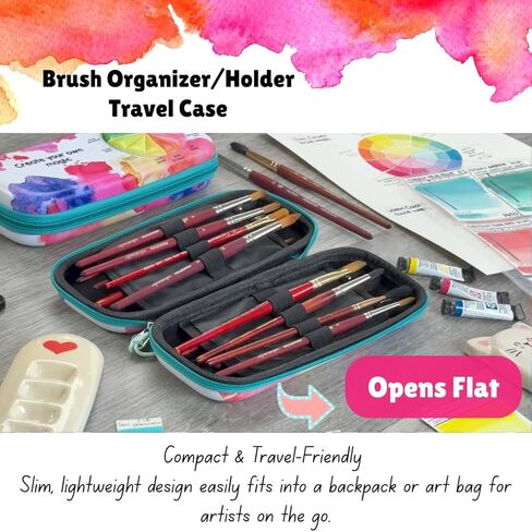 Paint Brush Organizer Case - Travel Zipper Storage Pouch - Opens Flat - 16 Elastic Slots for Watercolor, Oil, and Acrylic Brushes, Markers, Pencils, Pens and More in Saudi Arabia