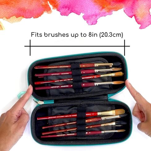 Paint Brush Organizer Case - Travel Zipper Storage Pouch - Opens Flat - 16 Elastic Slots for Watercolor, Oil, and Acrylic Brushes, Markers, Pencils, Pens and More in Saudi Arabia
