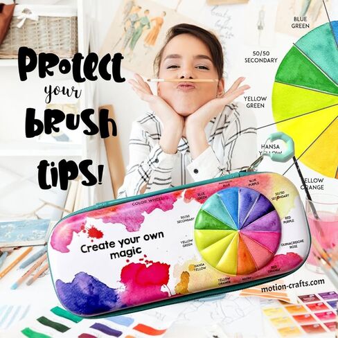 Paint Brush Organizer Case - Travel Zipper Storage Pouch - Opens Flat - 16 Elastic Slots for Watercolor, Oil, and Acrylic Brushes, Markers, Pencils, Pens and More in Saudi Arabia