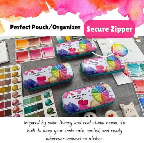 Paint Brush Organizer Case - Travel Zipper Storage Pouch - Opens Flat - 16 Elastic Slots for Watercolor, Oil, and Acrylic Brushes, Markers, Pencils, Pens and More in Saudi Arabia