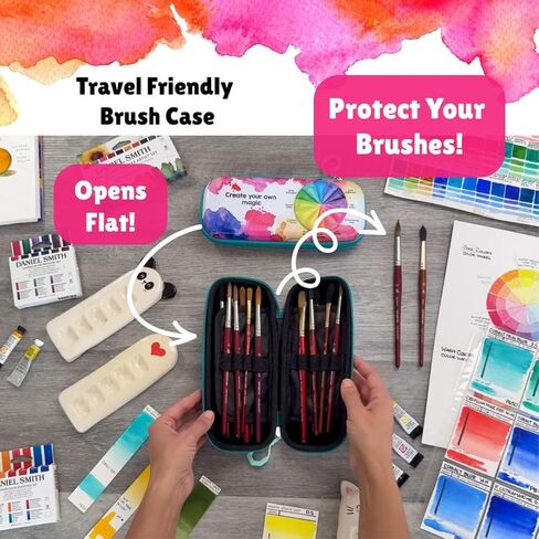 Paint Brush Organizer Case - Travel Zipper Storage Pouch - Opens Flat - 16 Elastic Slots for Watercolor, Oil, and Acrylic Brushes, Markers, Pencils, Pens and More in Saudi Arabia