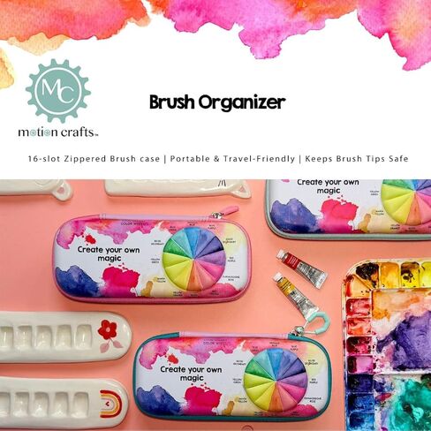 Paint Brush Organizer Case - Travel Zipper Storage Pouch - Opens Flat - 16 Elastic Slots for Watercolor, Oil, and Acrylic Brushes, Markers, Pencils, Pens and More in Saudi Arabia