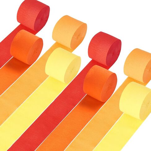 Orange Streamers Party Decorations, 8 Rolls 656ft Red Orange Yellow Crepe Paper Streamers for Thanksgiving Birthday Anniversary Firefighter Fall Decorations Supplies in Saudi Arabia