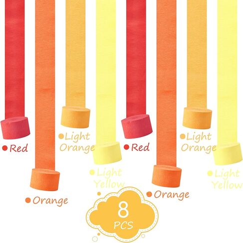 Orange Streamers Party Decorations, 8 Rolls 656ft Red Orange Yellow Crepe Paper Streamers for Thanksgiving Birthday Anniversary Firefighter Fall Decorations Supplies in Saudi Arabia